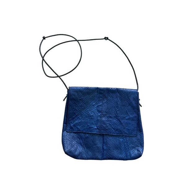VINTAGE Blue Snake Embossed Leather Shoulder Bag - Picture 3 of 8